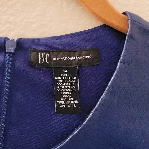 INC International Concepts Faux Leather Blue Peplum Top - Picture 5 of 5